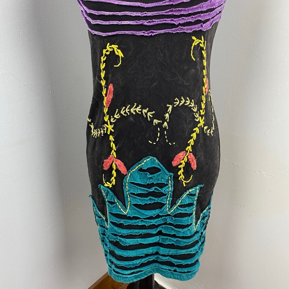 KPC Boho Multicolored Razor Cut Handcrafted Embroidered Dress Small - Picture 3 of 8